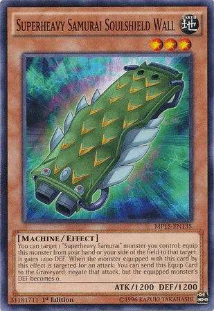1st Edition, 2015 Mega-Tins Mega Pack, Common, Earth, Effect Monster, Machine Superheavy Samurai Soulshield Wall [MP15-EN135] Common - Trading Card World