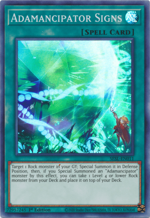 1st Edition, Normal Spell, Secret Slayers, Spell, Super Rare Adamancipator Signs [SESL-EN011] Super Rare - Trading Card World