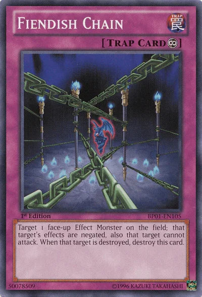 1st Edition, Battle Pack: Epic Dawn, Common, Continuous Trap, Trap, Unlimited Fiendish Chain [BP01-EN105] Common - Trading Card World