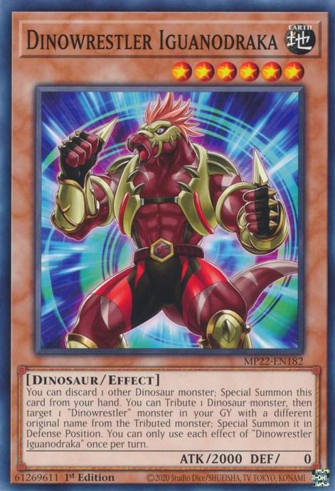 1st Edition, 2022 Tin of the Pharaoh's Gods, Common, Dinosaur, Earth, Effect Monster Dinowrestler Iguanodraka [MP22-EN182] Common - Trading Card World