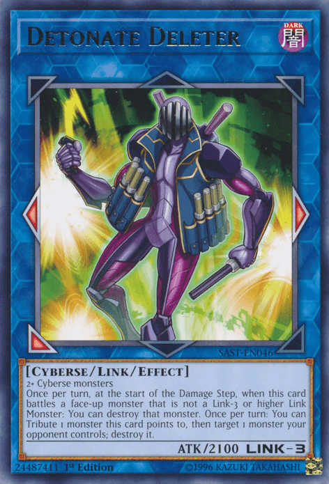 1st Edition, Cyberse, Dark, Link/Effect Monster, Rare, Savage Strike, Unlimited Detonate Deleter [SAST-EN046] Rare - Trading Card World