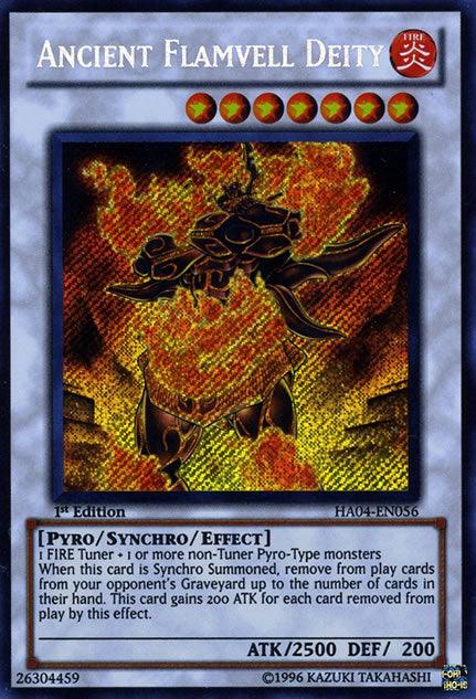 1st Edition, Fire, Hidden Arsenal 4, Pyro, Secret Rare, Synchro/Effect Monster, Unlimited Ancient Flamvell Deity [HA04-EN056] Secret Rare - Trading Card World