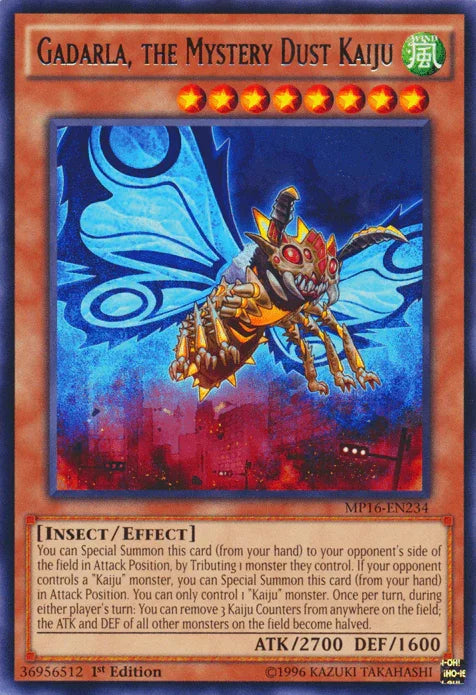 1st Edition, 2016 Mega-Tins Mega Pack, Effect Monster, Insect, Rare, Unlimited, Wind Gadarla, the Mystery Dust Kaiju [MP16-EN234] Rare - Trading Card World