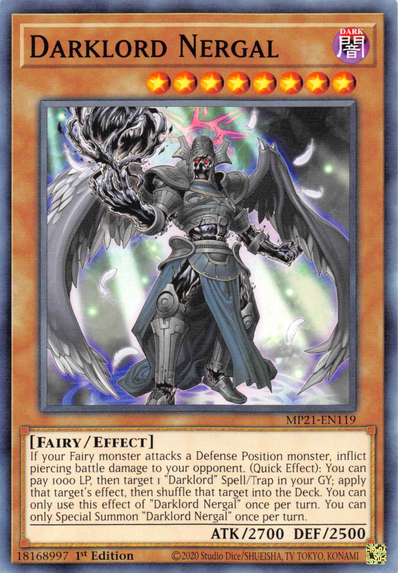 1st Edition, 2021 Tin of Ancient Battles, Common, Dark, Effect Monster, Fairy Darklord Nergal [MP21-EN119] Common - Trading Card World