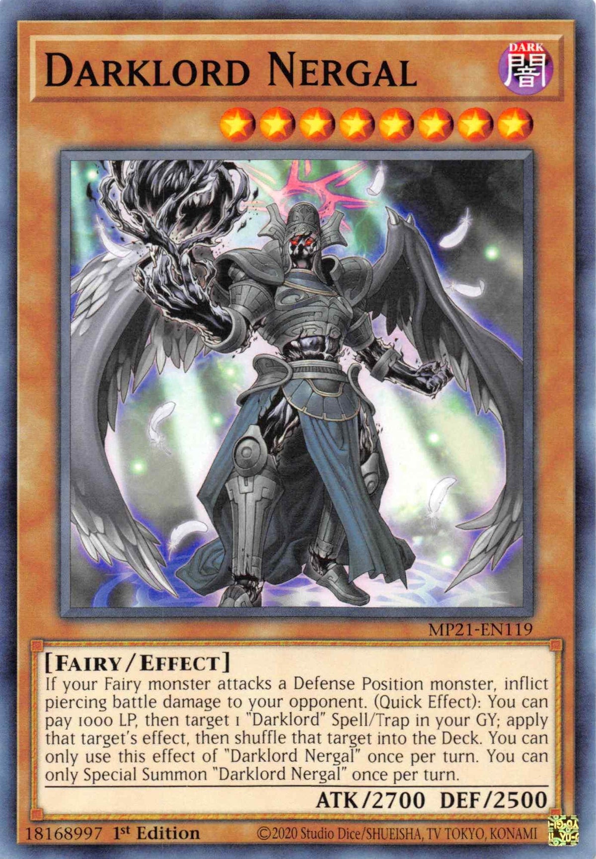 1st Edition, 2021 Tin of Ancient Battles, Common, Dark, Effect Monster, Fairy Darklord Nergal [MP21-EN119] Common - Trading Card World