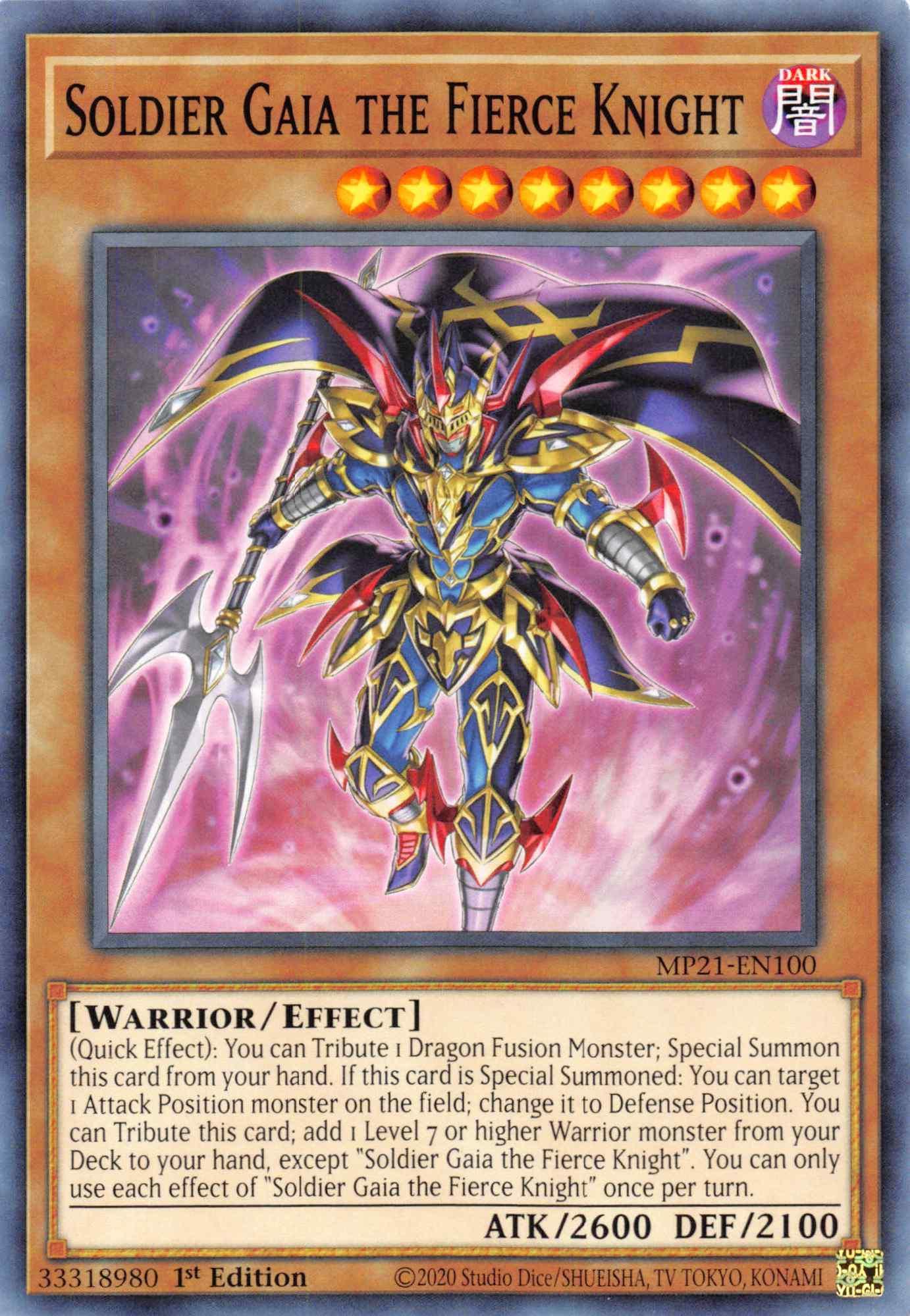 1st Edition, 2021 Tin of Ancient Battles, Common, Dark, Effect Monster, Warrior Soldier Gaia The Fierce Knight [MP21-EN100] Common - Trading Card World