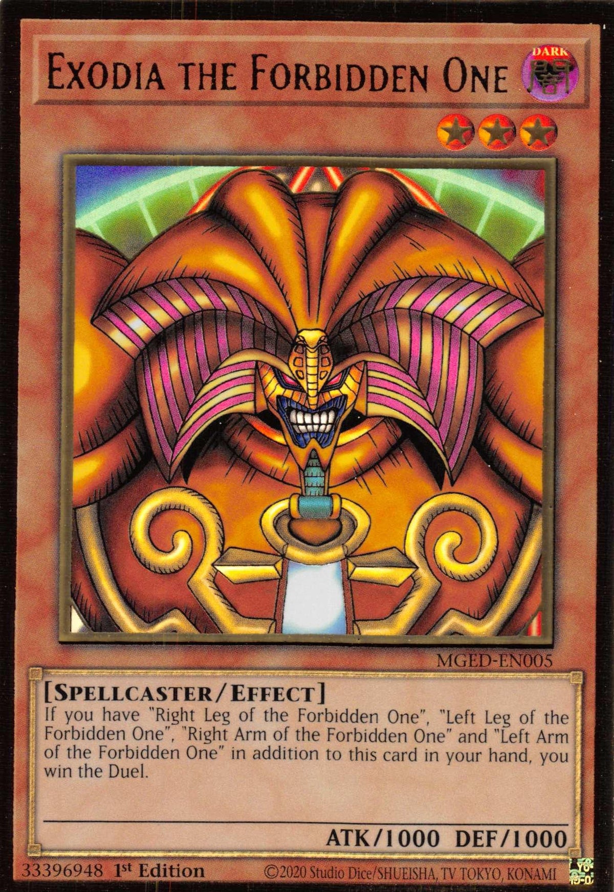 1st Edition, Dark, Effect Monster, Gold Rare, Maximum Gold: El Dorado, Spellcaster Exodia the Forbidden One [MGED-EN005] Gold Rare - Trading Card World