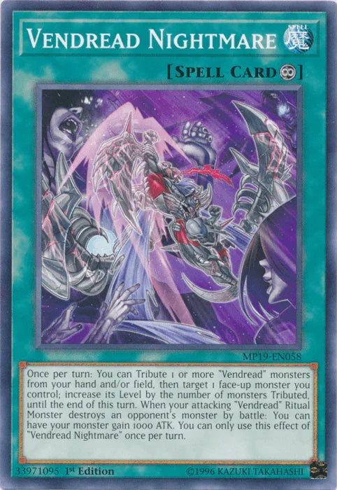 1st Edition, 2019 Gold Sarcophagus Tin Mega Pack, Common, Continuous Spell, Spell, Unlimited Vendread Nightmare [MP19-EN058] Common - Trading Card World