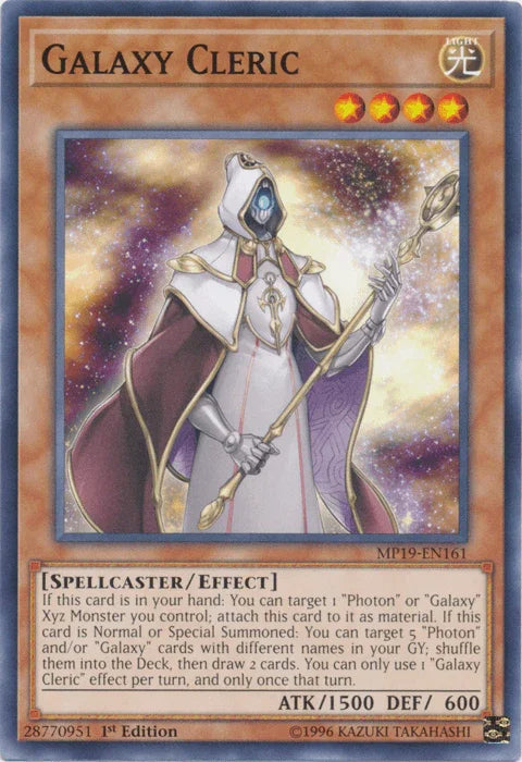 1st Edition, 2019 Gold Sarcophagus Tin Mega Pack, Common, Effect Monster, Light, Spellcaster, Unlimited Galaxy Cleric [MP19-EN161] Common - Trading Card World