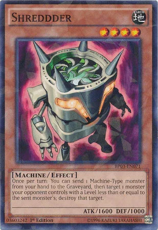 1st Edition, Battle Pack 3: Monster League, Earth, Effect Monster, Machine, Shatterfoil Rare Shreddder [BP03-EN071] Shatterfoil Rare - Trading Card World