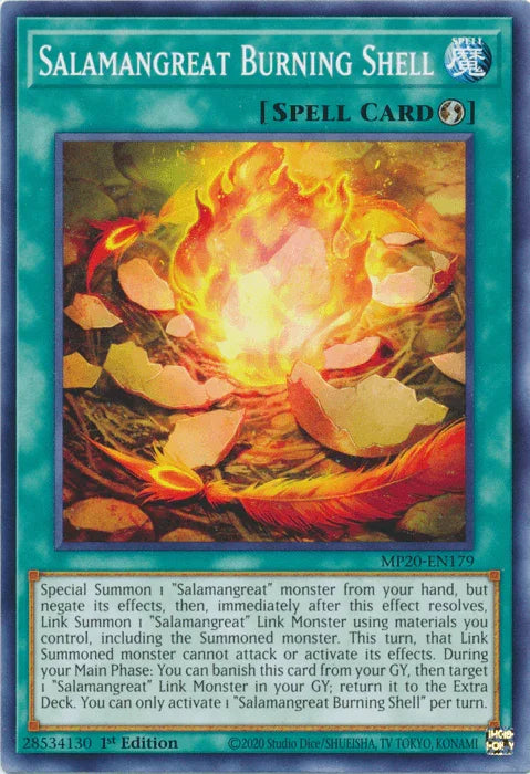 1st Edition, 2020 Tin of Lost Memories, Common, Quick Play Spell, Spell Salamangreat Burning Shell [MP20-EN179] Common - Trading Card World