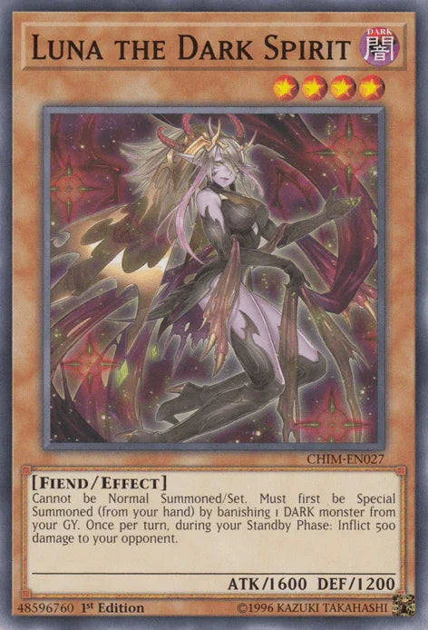 1st Edition, Chaos Impact, Common, Dark, Effect Monster, Fiend, Unlimited Luna the Dark Spirit [CHIM-EN027] Common - Trading Card World