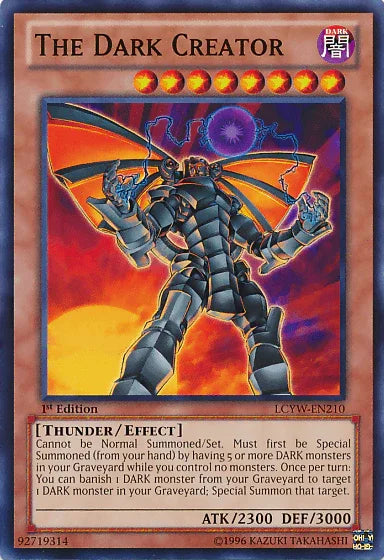1st Edition, Common, Dark, Effect Monster, Legendary Collection 3: Yugi's World, Thunder, Unlimited The Dark Creator [LCYW-EN210] Common - Trading Card World
