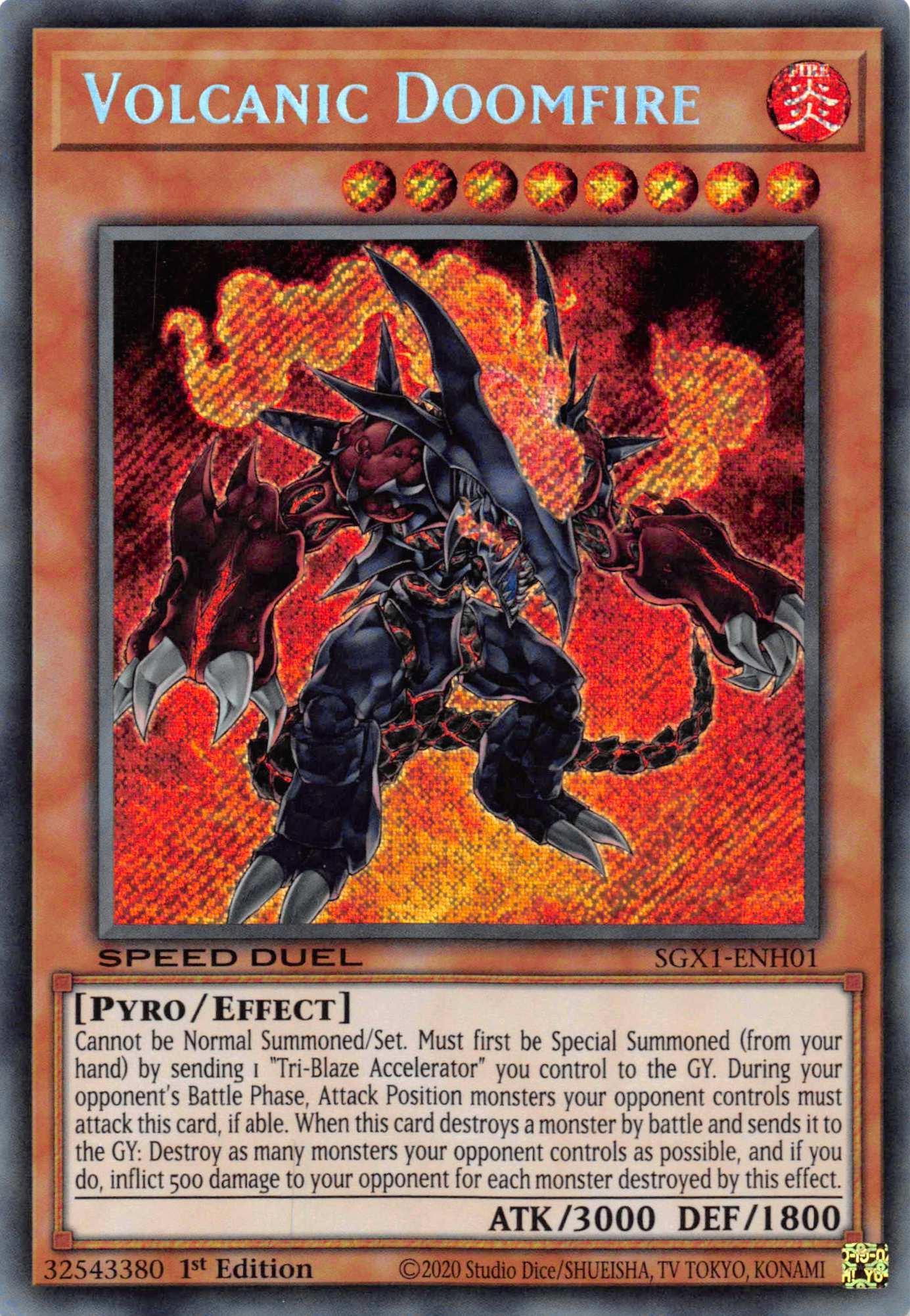1st Edition, Effect Monster, Fire, Pyro, Secret Rare, Speed Duel GX: Duel Academy Box Volcanic Doomfire [SGX1-ENH01] Secret Rare - Trading Card World