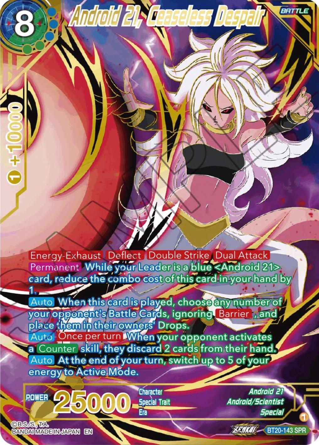 Android 21, Android/Scientist, Battle, Blue;Green, BT20-143, Parallel Foil, Power Absorbed, Special, Special Rare Android 21, Ceaseless Despair (SPR) (BT20-143) [Power Absorbed] - Trading Card World