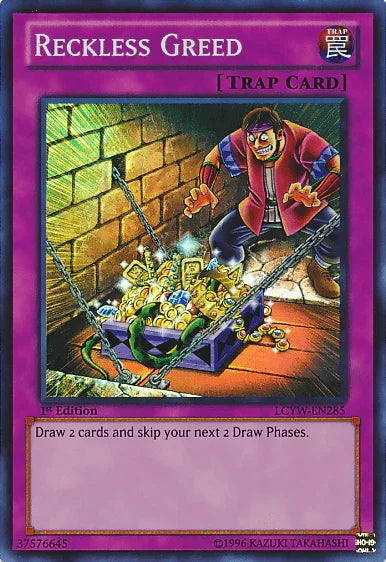 1st Edition, Legendary Collection 3: Yugi's World, Normal Trap, Super Rare, Trap, Unlimited Reckless Greed [LCYW-EN285] Super Rare - Trading Card World