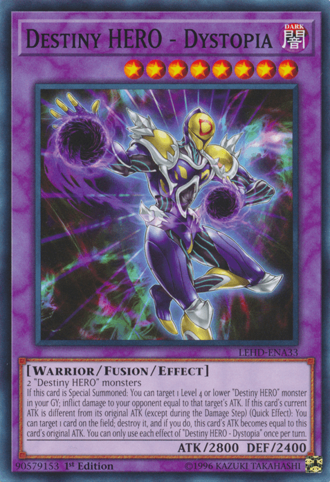 1st Edition, Common, Dark, Fusion/Effect Monster, Legendary Hero Decks, Warrior Destiny Hero - Dystopia [LEHD-ENA33] Common - Trading Card World