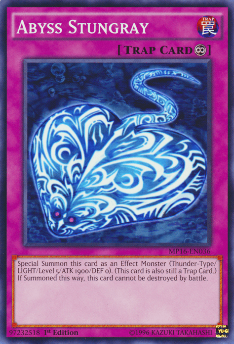 1st Edition, 2016 Mega-Tins Mega Pack, Common, Continuous Trap, Trap, Unlimited Abyss Stungray [MP16-EN036] Common - Trading Card World