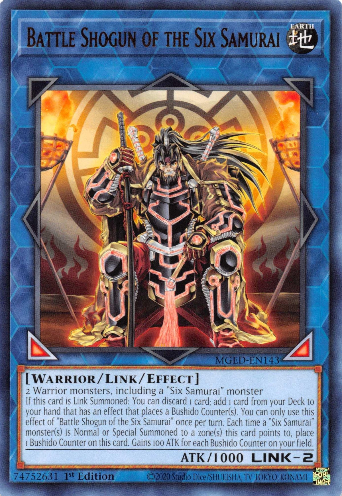 1st Edition, Earth, Link/Effect Monster, Maximum Gold: El Dorado, Rare, Warrior Battle Shogun of the Six Samurai [MGED-EN143] Rare - Trading Card World