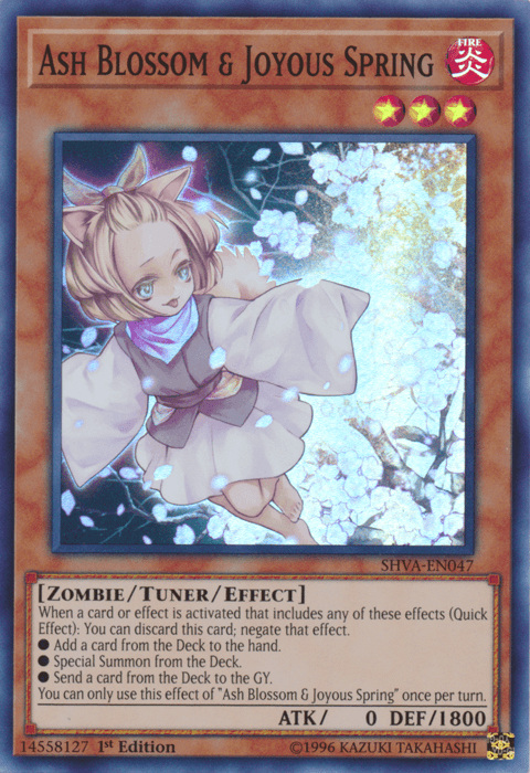 1st Edition, Fire, Shadows in Valhalla, Super Rare, Tuner/Effect Monster, Zombie Ash Blossom & Joyous Spring [SHVA-EN047] Super Rare - Trading Card World