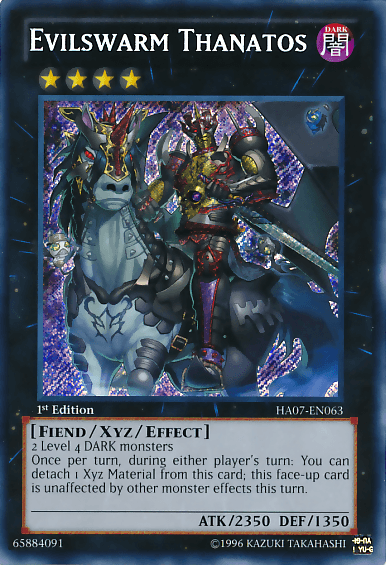 1st Edition, Dark, Fiend, Hidden Arsenal 7: Knight of Stars, Secret Rare, Unlimited, Xyz/Effect Monster Evilswarm Thanatos [HA07-EN063] Secret Rare - Trading Card World