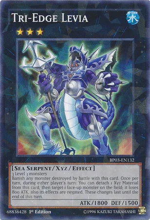 1st Edition, Battle Pack 3: Monster League, Sea Serpent, Shatterfoil Rare, Water, Xyz/Effect Monster Tri-Edge Levia [BP03-EN132] Shatterfoil Rare - Trading Card World