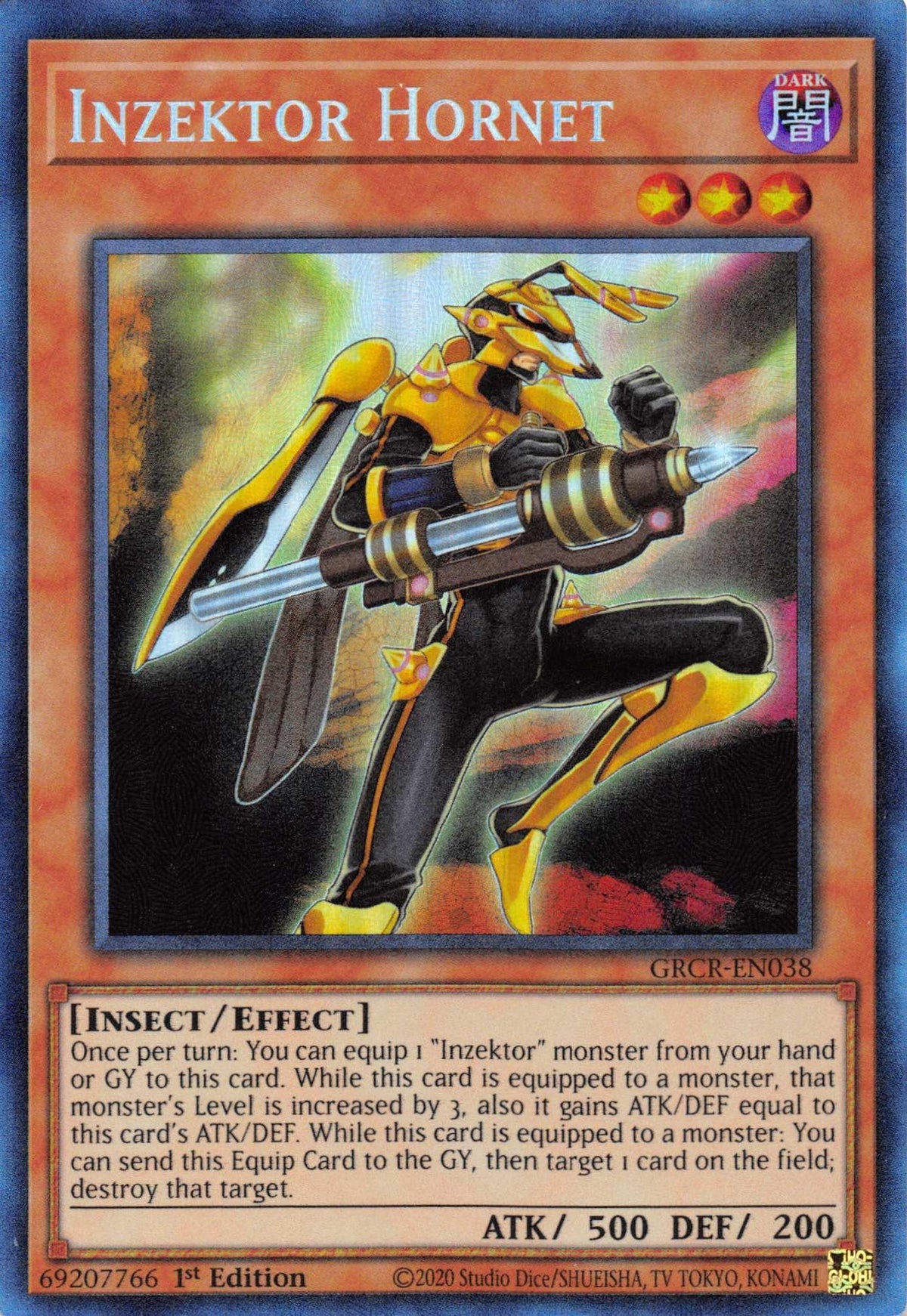 1st Edition, Collector's Rare, Dark, Effect Monster, Insect, The Grand Creators Inzektor Hornet [GRCR-EN038] Collector's Rare - Trading Card World