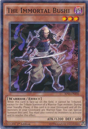 1st Edition, Battle Pack 3: Monster League, Dark, Effect Monster, Shatterfoil Rare, Warrior The Immortal Bushi [BP03-EN036] Shatterfoil Rare - Trading Card World