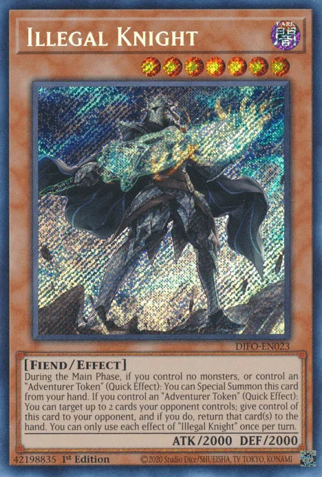 1st Edition, Dark, Dimension Force, Effect Monster, Fiend, Secret Rare Illegal Knight [DIFO-EN023] Secret Rare - Trading Card World
