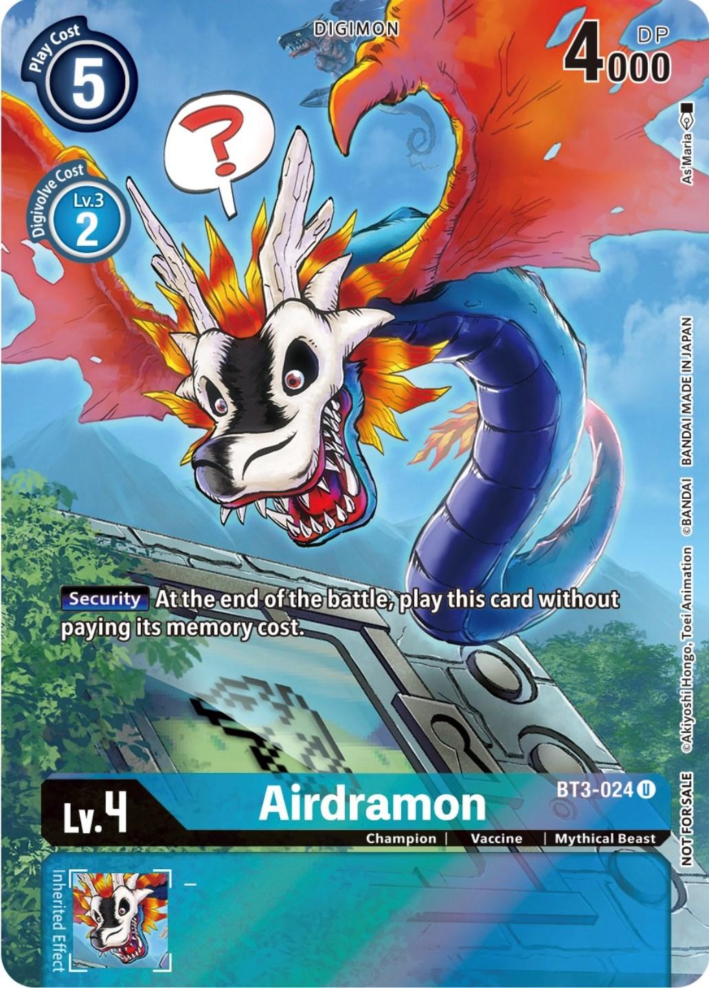 Blue, BT3-024, Champion, Digimon, Mythical Beast, Release Special Booster Promos, Uncommon, Vaccine Airdramon [BT3-024] (25th Special Memorial Pack) [Release Special Booster Promos] - Trading Card World