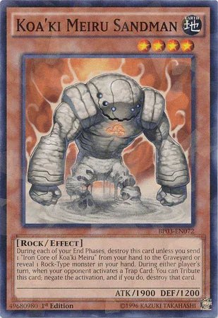 1st Edition, Battle Pack 3: Monster League, Earth, Effect Monster, Rock, Shatterfoil Rare Koa'ki Meiru Sandman [BP03-EN072] Shatterfoil Rare - Trading Card World