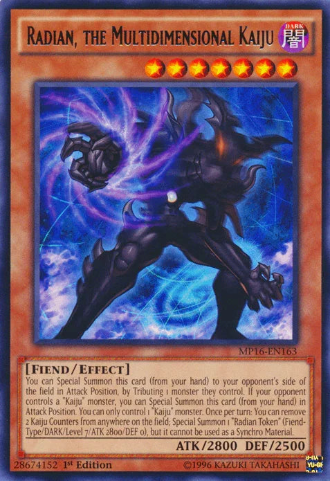 1st Edition, 2016 Mega-Tins Mega Pack, Dark, Effect Monster, Fiend, Rare, Unlimited Radian, the Multidimensional Kaiju [MP16-EN163] Rare - Trading Card World