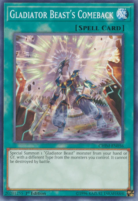 1st Edition, Chaos Impact, Common, Normal Spell, Spell, Unlimited Gladiator Beast's Comeback [CHIM-EN056] Common - Trading Card World