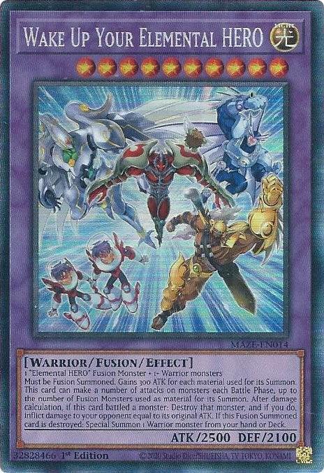 1st Edition, Collector's Rare, Fusion/Effect Monster, Light, Maze of Memories, Warrior Wake Up Your Elemental HERO [MAZE-EN014] Collector's Rare - Trading Card World