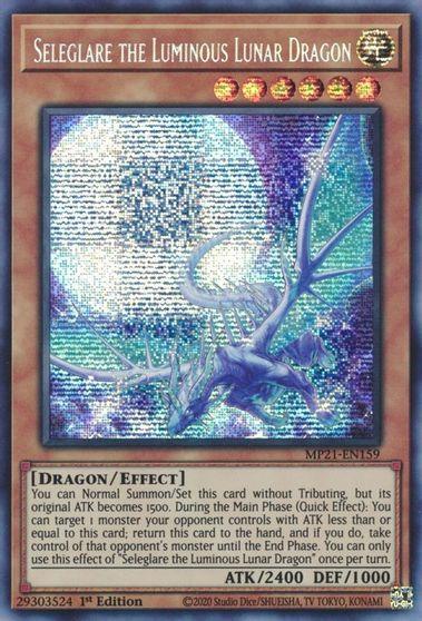 1st Edition, 2021 Tin of Ancient Battles, Dragon, Effect Monster, Light, Prismatic Secret Rare Seleglare the Luminous Lunar Dragon [MP21-EN159] Prismatic Secret Rare - Trading Card World