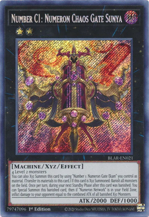 1st Edition, Battles of Legend: Armageddon, Dark, Machine, Secret Rare, Xyz/Effect Monster Number C1: Numeron Chaos Gate Sunya [BLAR-EN021] Secret Rare - Trading Card World