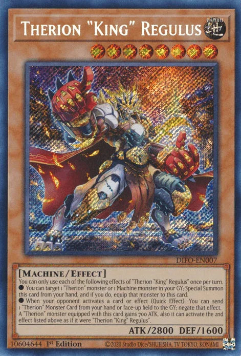 1st Edition, Dimension Force, Earth, Effect Monster, Machine, Secret Rare Therion King Regulus [DIFO-EN007] Secret Rare - Trading Card World