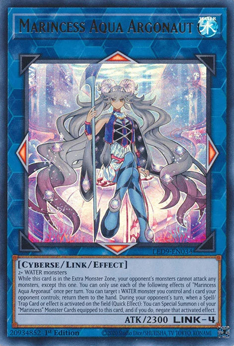 1st Edition, Cyberse, Legendary Duelists: Duels From the Deep, Link/Effect Monster, Ultra Rare, Water Marincess Aqua Argonaut [LED9-EN034] Ultra Rare - Trading Card World
