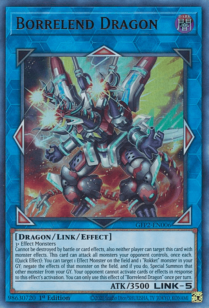 1st Edition, Cyberse, Dark, Ghosts From the Past: The 2nd Haunting, Link/Effect Monster, Ultra Rare Borrelend Dragon [GFP2-EN006] Ultra Rare - Trading Card World