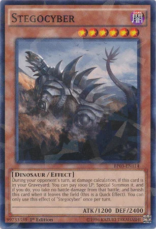 1st Edition, Battle Pack 3: Monster League, Dark, Dinosaur, Effect Monster, Shatterfoil Rare Stegocyber [BP03-EN114] Shatterfoil Rare - Trading Card World