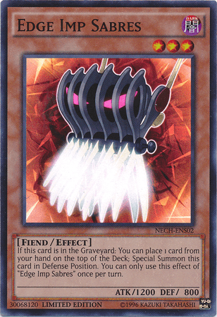 Dark, Effect Monster, Fiend, Limited, Super Rare, The New Challengers Edge Imp Sabres (SE) [NECH-ENS02] Super Rare - Trading Card World