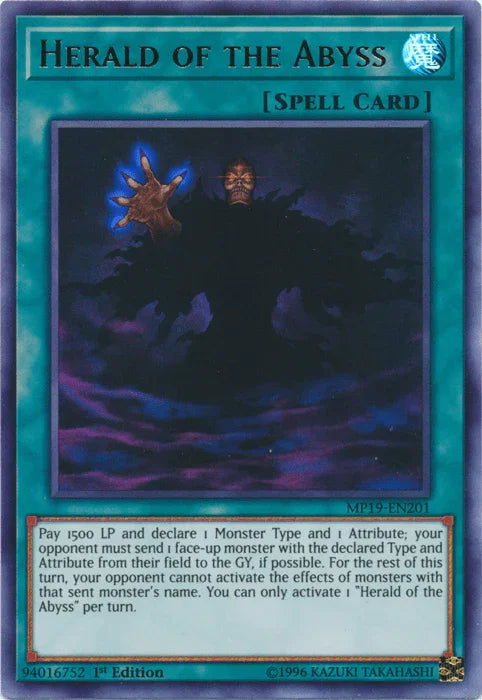 1st Edition, 2019 Gold Sarcophagus Tin Mega Pack, Normal Spell, Spell, Ultra Rare, Unlimited Herald of the Abyss [MP19-EN201] Ultra Rare - Trading Card World