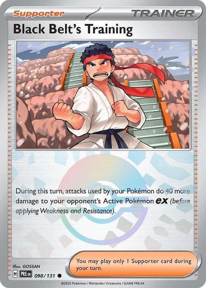 098, Common, Holofoil, Scarlet & Violet: Prismatic Evolutions, Supporter Black Belt's Training (098/131) (Poke Ball Pattern) [Scarlet & Violet: Prismatic Evolutions] - Trading Card World