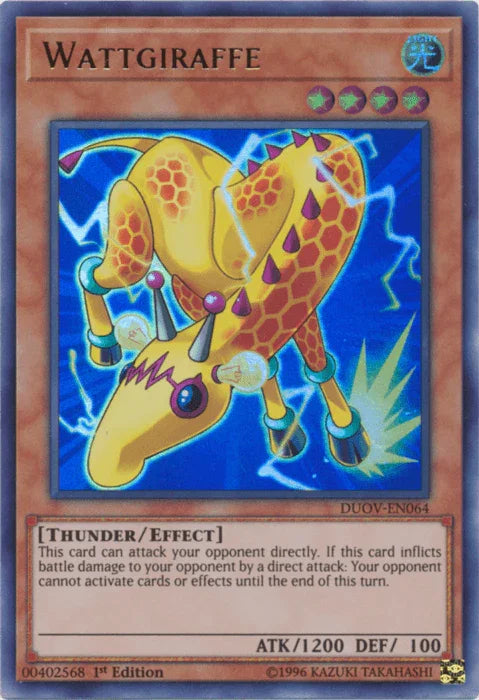1st Edition, Duel Overload, Effect Monster, Light, Thunder, Ultra Rare Wattgiraffe [DUOV-EN064] Ultra Rare - Trading Card World