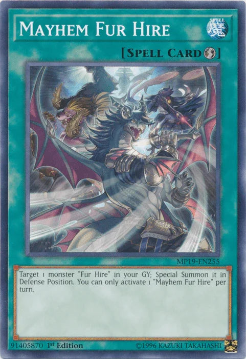 1st Edition, 2019 Gold Sarcophagus Tin Mega Pack, Common, Quick Play Spell, Spell, Unlimited Mayhem Fur Hire [MP19-EN255] Common - Trading Card World