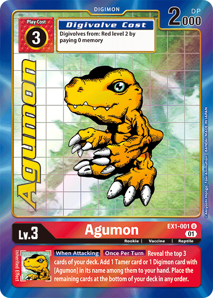 Classic Collection, Digimon, EX1-001, Red, Reptile, Rookie, Uncommon, Vaccine Agumon [EX1-001] (Alternate Art) [Classic Collection] - Trading Card World