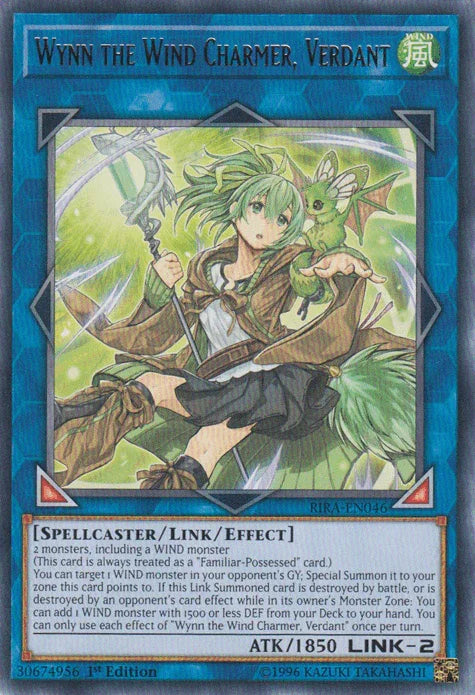 1st Edition, Link/Effect Monster, Rare, Rising Rampage, Spellcaster, Unlimited, Wind Wynn the Wind Charmer, Verdant [RIRA-EN046] Rare - Trading Card World