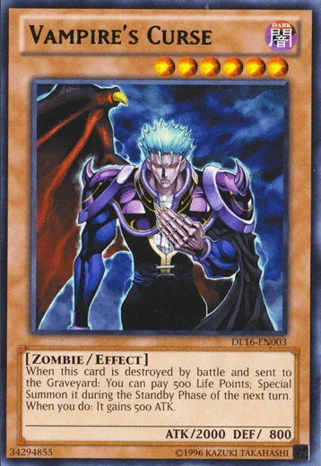 Dark, Duelist League Promo, Effect Monster, Rare, Unlimited, Zombie Vampire's Curse (Green) [DL16-EN003] Rare - Trading Card World