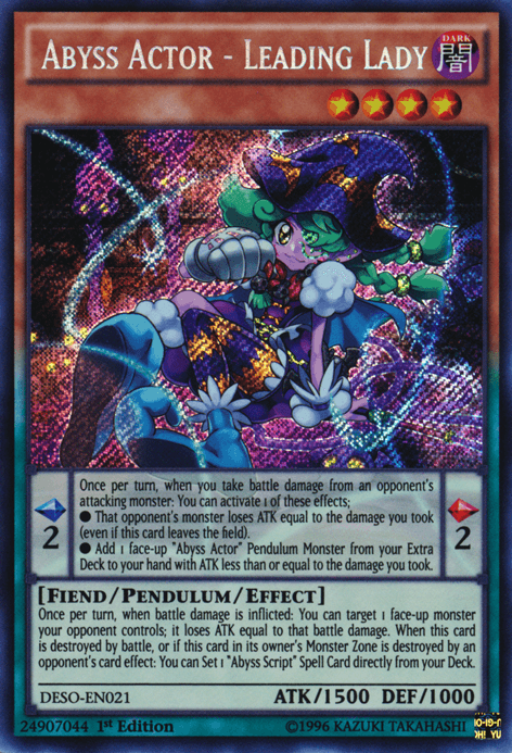 1st Edition, Dark, Destiny Soldiers, Fiend, Pendulum/Effect Monster, Secret Rare Abyss Actor - Leading Lady [DESO-EN021] Secret Rare - Trading Card World