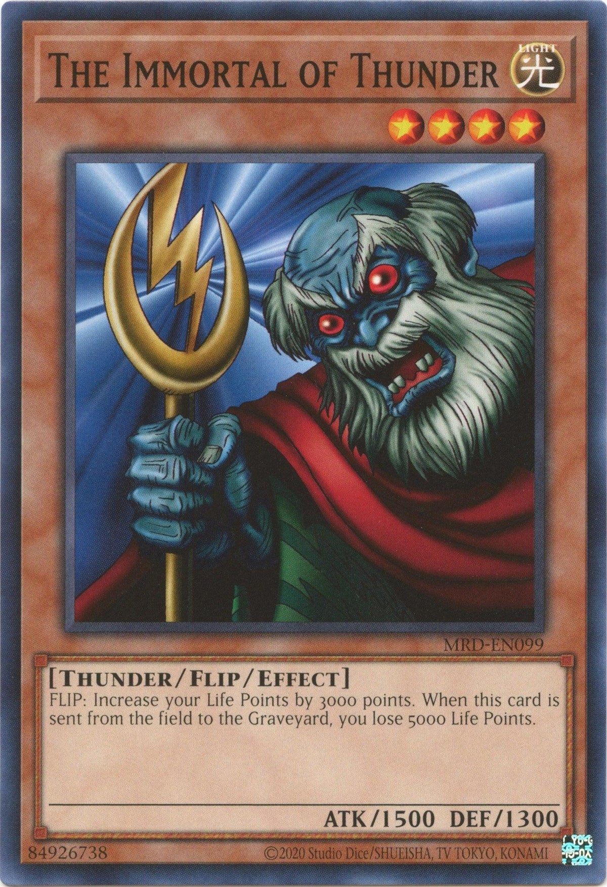 Common, Effect Monster, Light, Metal Raiders (25th Anniversary Edition), Thunder, Unlimited The Immortal of Thunder (25th Anniversary) [MRD-EN099] Common - Trading Card World